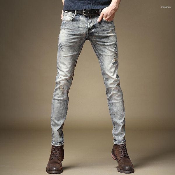 Herren Jeans 2023 Frühling und Herbst Modetrend Vintage zerrissene elastische kleine Beine lässig schlank atmungsaktiv hochwertig 28-36