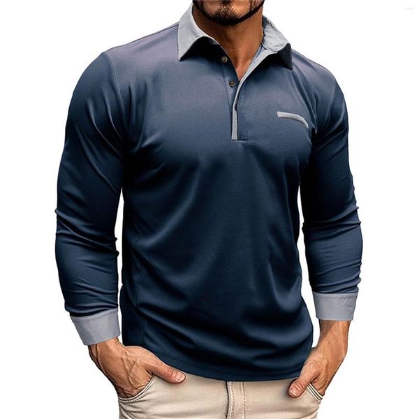 Camisas casuais masculinas Active Wear camisa curta de manga comprida contrastante com fundo Henley para homens grandes ultra algodão