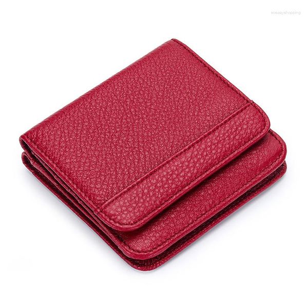 Carteiras Versão Coreana Carteira Mulheres Genuíno Couro Curto Top Quality Coin Purse Botão Hasp com Titular