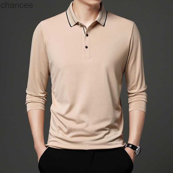 Frühling und Herbst Langarm männer T-shirt Casual Polo Neck Lose Mode Taste Einfarbig Pullover t-shirts Gestreiften Tops HKD230825