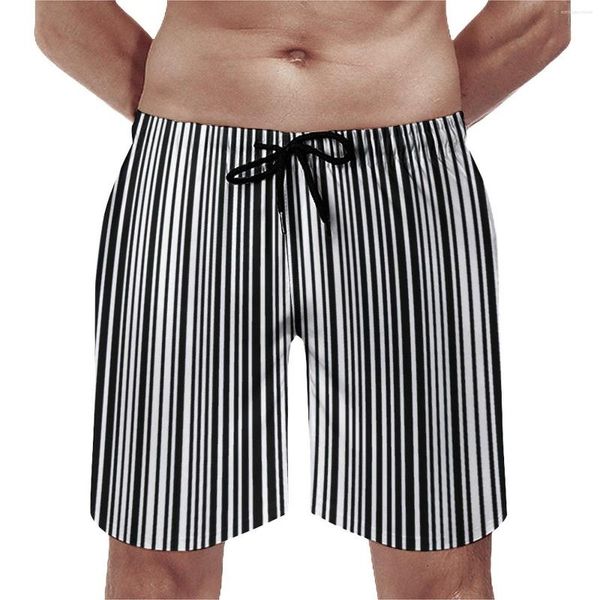 Herren-Shorts, Sommerbrett, geometrische Kunst, Surfen, schwarz-weiße Streifen, individuelle kurze Hosen, niedliche, schnell trocknende Badehose, große Größe