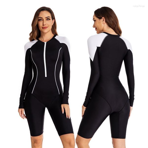 Damenbadebekleidung Sexy Sommer Surfen Langarm Badeanzug Frauen Schlank Einteiliger Anzug Strand Tragen Bodysuit Rash Guard Schwimmen