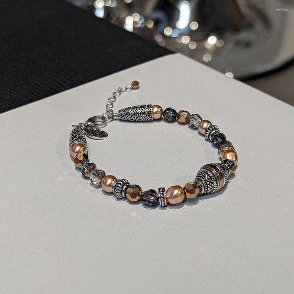Charmearmbanden Uniek grijs kristal voor vrouw Antiek goud Kleur Boho-stijl Etnische armbanden Vintage sieraden