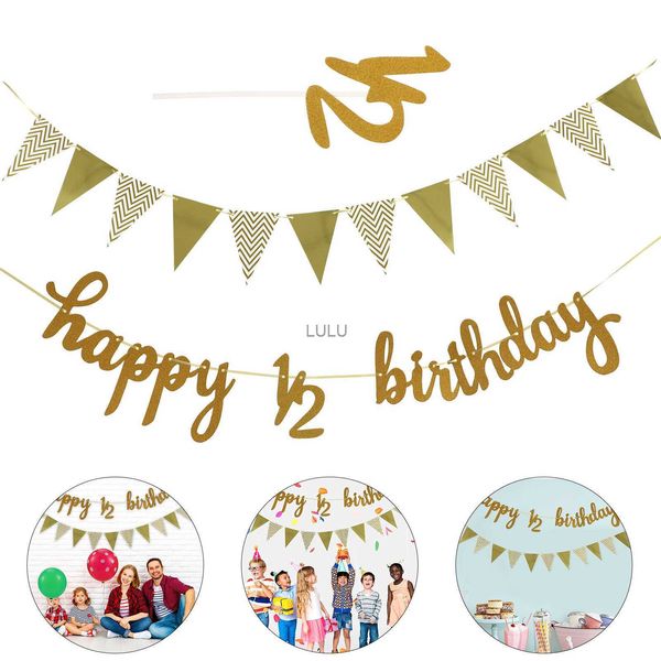 Banner di buon compleanno 1/2 Triangolo per bambini Mezza anno Cake Topper Glitter Happy Flag Shower Party Bunting Decor Forniture per baby shower HKD230825 HKD230825