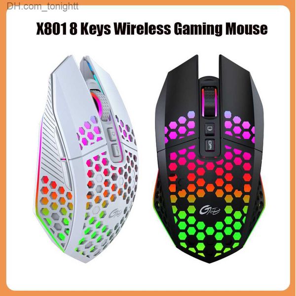 X801 8 Botões Mouse Sem Fio Gaming Honeycomb 3 Engrenagens 1600 DPI RGB Recarregável Mouse Wirelesss Bluetooth Acessórios para Laptop Q230825