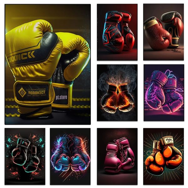 Retro Boxhandschuhe Leinwand Malerei Kunst Ästhetik Boxing Gym Club Hintergrund Poster Drucke Wand Jungen Schlafzimmer Wohnzimmer Dekor Bild Cuadros Kein Rahmen Wo6