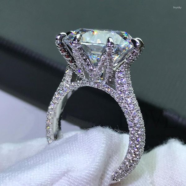 Кластерные кольца Солитар 10CT Moissanite Diamond Ring Real 925 Серебряное обручальное кольцо для женщин для женщин.