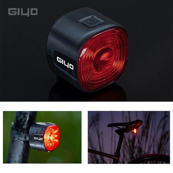 Luzes de bicicleta Giyo Night Ciclismo Segurança Inteligente Luz Traseira Auto Brake Sensing Bicicleta Lanterna Traseira IP66 À Prova D 'Água 6 Modos MTB Road Bike Flash Lamp 230824