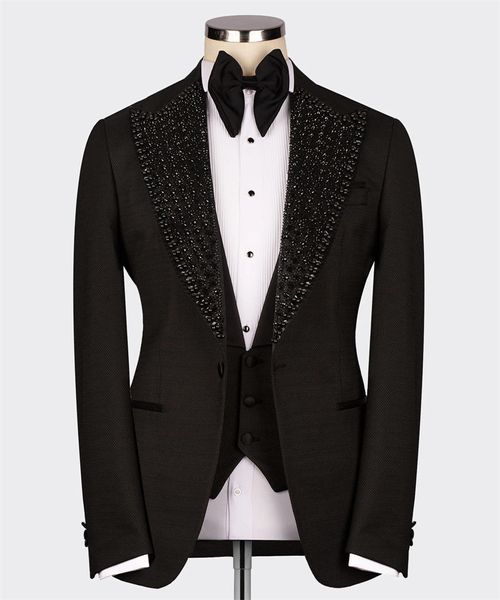 Herrenanzüge Blazer Luxus Glitzer Hochzeit Smoking Schwarz Bräutigam Slim Fit Kristalle Blazer Weste Hosen Maßgeschneiderte formelle Geschäftskleidung Partyanzug 230824