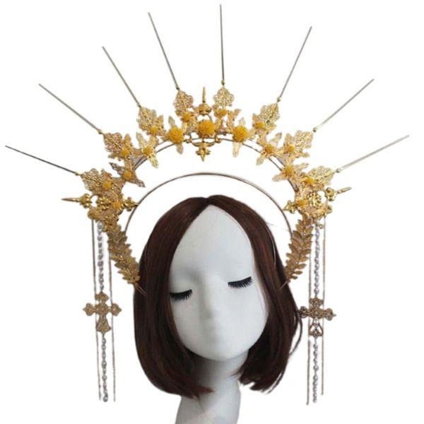 Accessori per gioielli Lolita vintage Corona Halo in rilievo Fascia per capelli con catena di perline in rilievo Tiara in metallo Pacchetto materiale fai da te