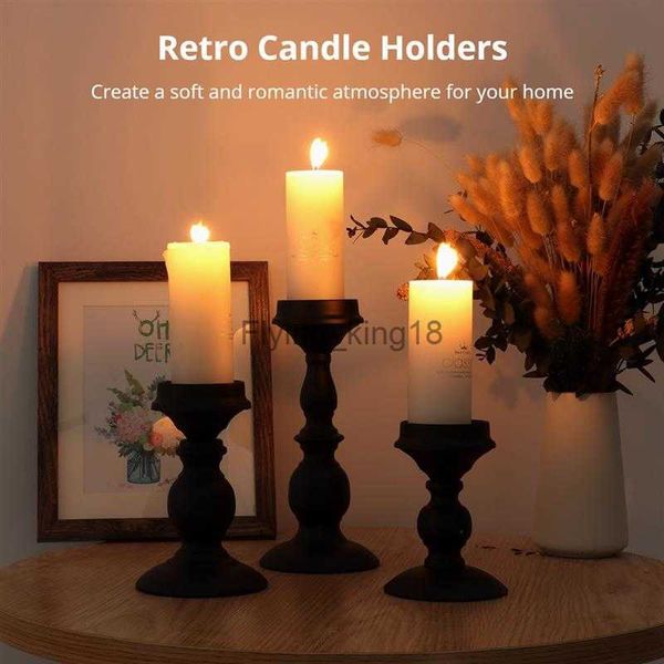 Portacandele retrò da 3 pezzi Supporti per candele in ferro 5.3/6.8/9.1 pollici Set di portacandele a pilastro alto Set di candele profumate nere Decor HKD230825