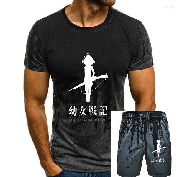 Trainingsanzüge für Herren Vintage Youjo Senki T-Shirt Männer Rundhalsausschnitt Baumwolle T-Shirts Von Tanya Empire War Evil Anime Kurzarm-T-Shirts Klassische Tops