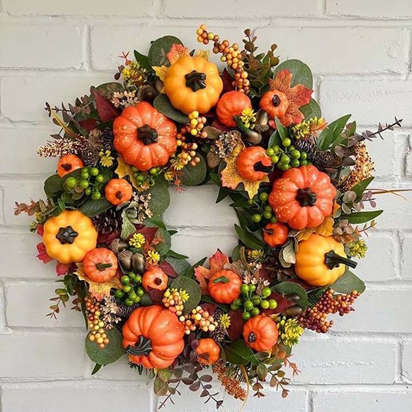 Sonstiges Partyzubehör für Veranstaltungen, 40 cm, Herbstkränze für die Haustür, Herbstkranz mit Beeren-Kürbis-Ahornblättern, Erntedankfest, Erntefest, Heimdekoration 230824