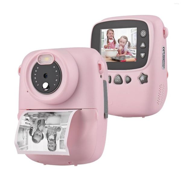 Fotocamera portatile con stampa istantanea per bambini Video digitale 1080P 18MP Cornici Po da 2,3 pollici Pennarelli colorati Adesivi di carta