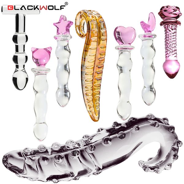 Falli/Dong BLACKWOLF Crystal Glass Dildo Masturbatore Realistico Pene Perle di vetro Anal Butt Plug Giocattoli sessuali per donne Coppie vaginali 230825