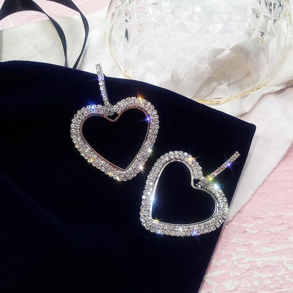 Orecchini a bottone Ociki color oro argento cuore cristallo gioielli oversize per feste per donne orecchini pendenti regalo per ragazze