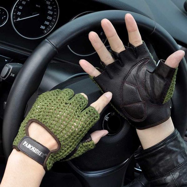 Leder Mesh Fingerlose Handschuhe Motocross Fishnet Auto Fahren Taktische Handschuhe Motorrad Zubehör Arbeit Radfahren männer Handschuhe Q230825