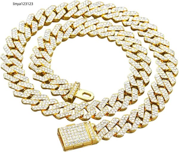 Xikui Herren -Eiskristall Sier plattierte Miami Kubanische Halskette glänzende Diamantkette 18/20/22/24 Zoll langes Hüfthop -Schmuck Zink -Strass