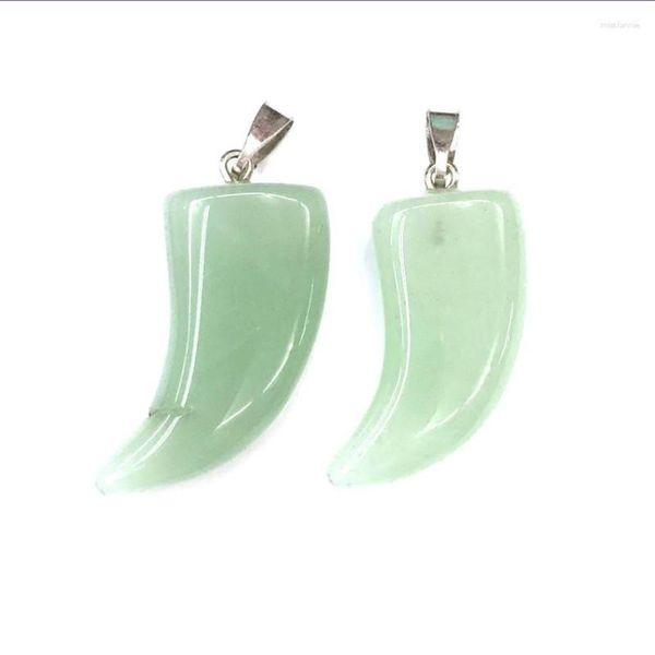 Colares Pingente FYJS Único 2 Pcs Banhado A Prata Forma De Chifre Verde Aventurine Tiger Eye Stone Moda Jóias