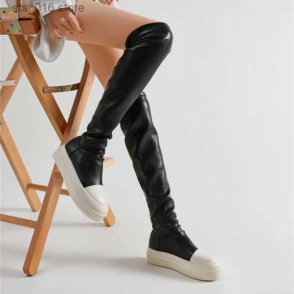 Stiefel Brandneue Damen-Klobige High Heels Oberschenkelhohe Stiefel Mode Solide Plattform Damen Overknee-Stiefel Lässige, bequeme Damenschuhe T230824