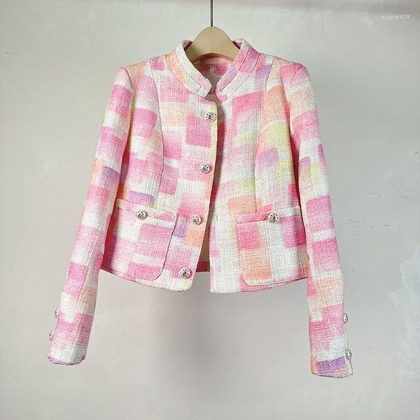 Giacche da donna Confezione da 23 pezzi Cappotto corto profumato in tweed rosa alto stile scozzese High J Sense