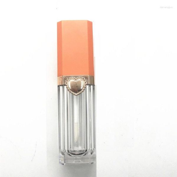 Vorratsflaschen, 9 ml, leer, transparent, Lipgloss-Röhre, Kunststoff, quadratisch, Kosmetikverpackungsbehälter, orangefarbene Kappe, Lipgloss-Behälter, Füllflasche