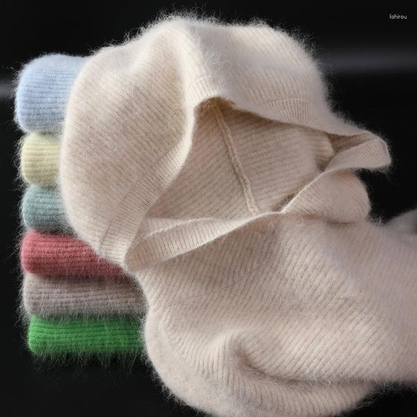 Maglioni da donna Maglione di visone Pullover lavorato a maglia in puro colore Maniche lunghe Cashmere con cappuccio Moda Tutto-fiammifero Stile casa Multicolo