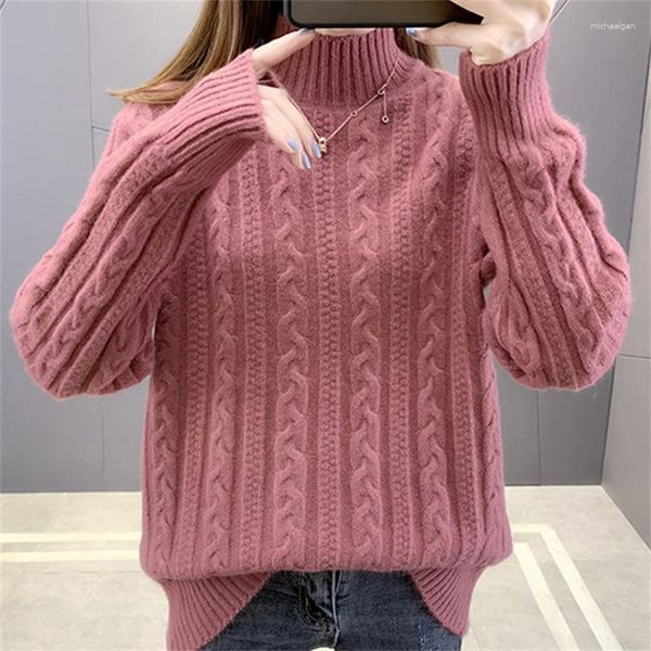 Kadın Sweaters Kore Belvek Yavaş Kol Saklamış Tulma 2023 Sonbahar Kış Kadın Giyim Kazak Sıraslı Sıcak Triko Üstleri