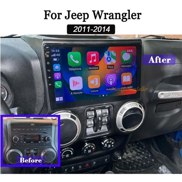 Autoradio Stereo Android 13 für Jeep Wrangler 2011–2014 JK Gand Cherokee Dodge Ram 1500 mit kabellosem Apple CarPlay Android Auto WIFI GPS Youtube TikTok Auto-DVD