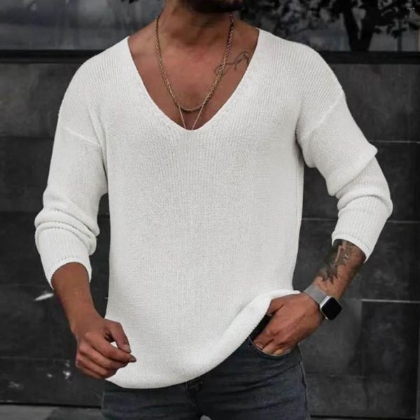 Suéter masculino outono inverno suéter masculino de malha manga comprida decote em v lã sólida pulôveres de tricô quente jumper slim fit y2k retrô