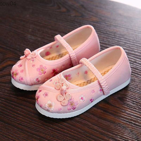 Flache Schuhe, bestickte Schuhe für Mädchen, chinesischer Stil, Baumwolltuch-Schuhe, Rot, Rosa, Weiß, Kinder, bequeme flache Schuhe, Kinder-Prinzessin-Schuhe L0825