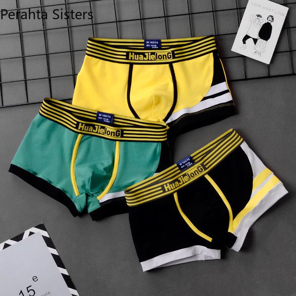 Unterhosen 3 teile/los Männer Boxer Mode Baumwolle Unterwäsche Streifen Patchwork Farbe Jugend Männer Höschen Hohe Qualität Luxus Mann 230824