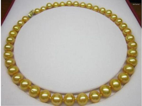 Correntes lindas e 18 '' 10-11mm Genuine Natural South China Sea Gold Pearl Colar 14k