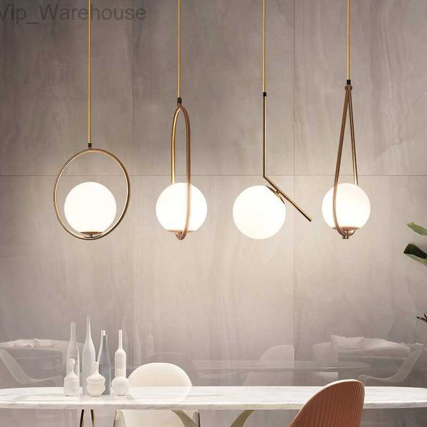 Moderno led redondo bola de vidro luzes pingente ferro e14 lâmpadas penduradas luminária para estar quarto sala jantar hkd230825