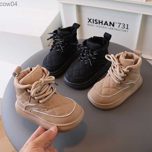 Stiefel 2023 Neue Kinder Mode Stiefel Jungen Kinder Koreanische Casual High-top Leder Schuhe Frühling und Herbst Mädchen Flachen, Nicht-slip Schuhe L0825