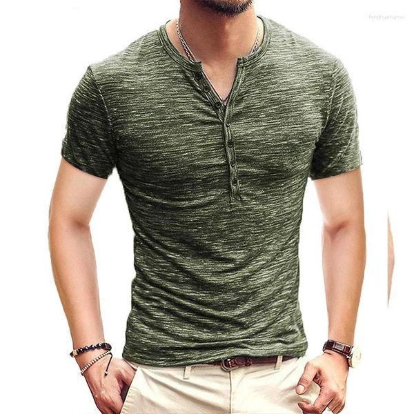 Abiti da uomo B8263 Maglietta Henley da uomo Manica corta T-shirt slim fit elegante con bottoni e scollo a V Magliette casual Taglia USA