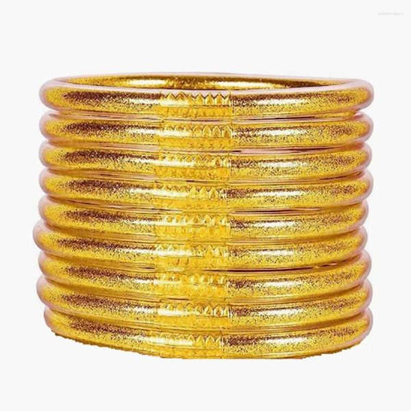 Bangle 9pcs / set Glitter Jelly Pulseiras Conjunto de pulseiras para mulheres cheias de silicone meninas