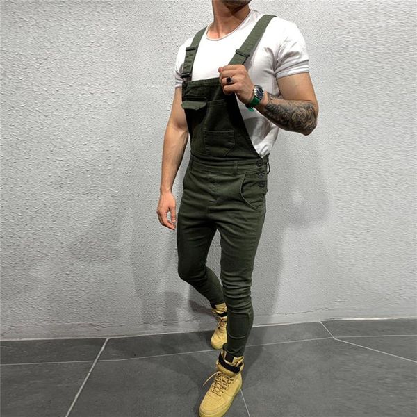 Jeans masculinos homem calças para homens bolso denim geral macacão legal designer marca streetwear sexy suspender pant e21256l