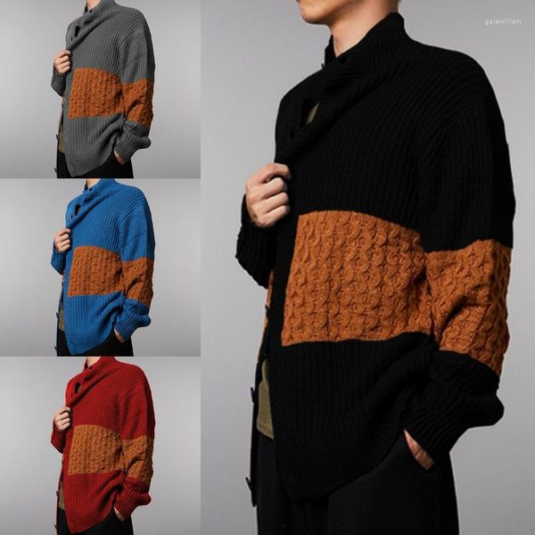 Suéteres masculinos 2023 Mens Cardigan manga comprida emendado casaco de malha outono e inverno suéter