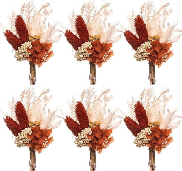 Flores decorativas casamento padrinhos botões pampas grama da dama de honra flor bolo de aniversário decoração de mesa mini buquê seco boutonnieres