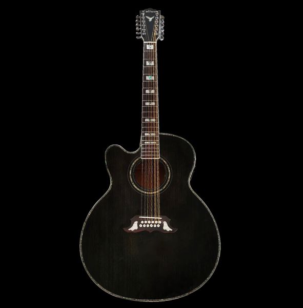 Custom Jumbo Body Left Darding 12 струнных пламенной кленовой гитара Акустическая электрогитара Cutaway Acoustic