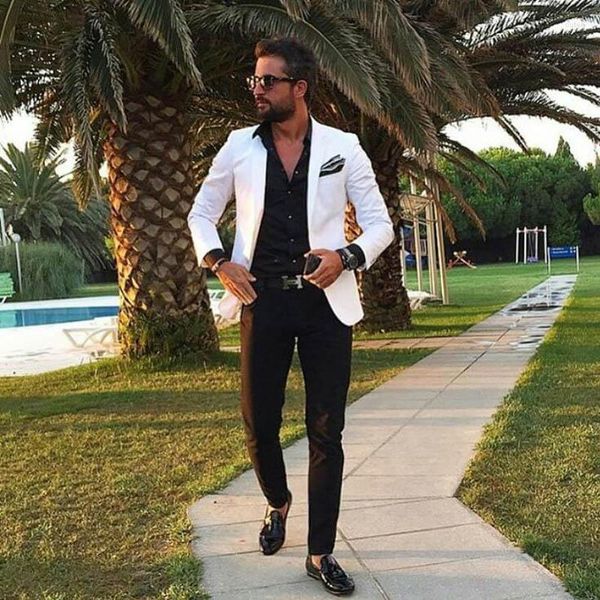 Ternos masculinos feitos sob medida, homens brancos com calças pretas, verão, praia, slim fit, fantasia, 2 peças, personalizado, blazer, jaqueta, terno masculino