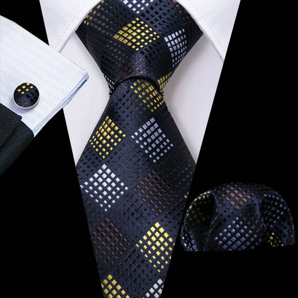 Ties cravatte Fashion Gold Navy Novelty Men Silk crackie bocchetta per cuffinks set di gemelli regali barry wang designer 230824