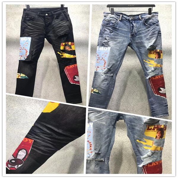 Chegada 2022ss Mens Jeans Moda Alta Qualidade Confortável Homens Casuais Slim-Perna Remendo Joelho Calças Longas Calças Motociclista Sim324s