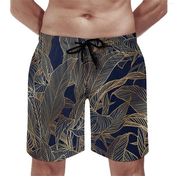 Pantaloncini da uomo Fogliame dorato Tavola vegetale Stampa botanica Carino Hawaii Beach Uomo Personalizzato Corsa Surf Surf Quick Dry Trunks Regalo