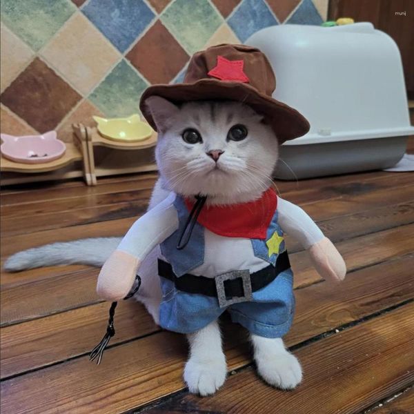 Costumi per gatti Abiti divertenti per animali domestici Costume cosplay di Halloween da cowboy per cani di piccola taglia Gatti Cuccioli Novità creative Gattini Abiti da vestire