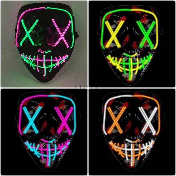 Glowing Horror LED Purge Mask Luce al neon Rifornimenti del partito Maschera travestita luminosa per accessori costume cosplay di Halloween HKD230825 HKD230825