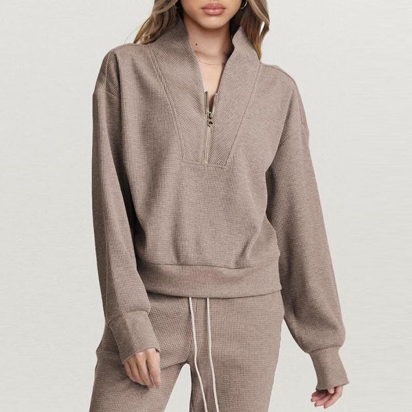 Hoodies femininos meia zip sweatshirts recortadas das mulheres quarter up pulôver suéteres outono salão de malha moletom roupas 2023 roupas de inverno