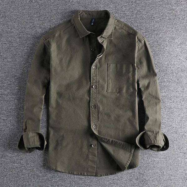 Camisas casuais masculinas Amekaji homens camisa de carga manga longa lavado algodão puro uniforme militar luz trabalho safari estilo masculino top casacos