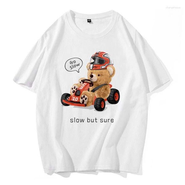 T-shirt da uomo T-shirt girocollo Stile moda anni '90 Estate Cotone stampato Abbigliamento Simpatico orso Modello T-shi da strada